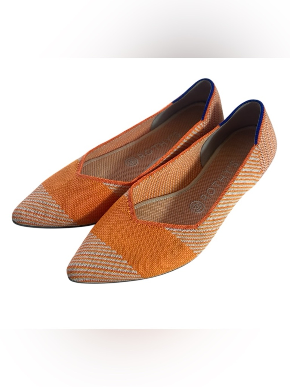 Rothy's Camel Herringbone Orange Pointed-Toe Knit Flats